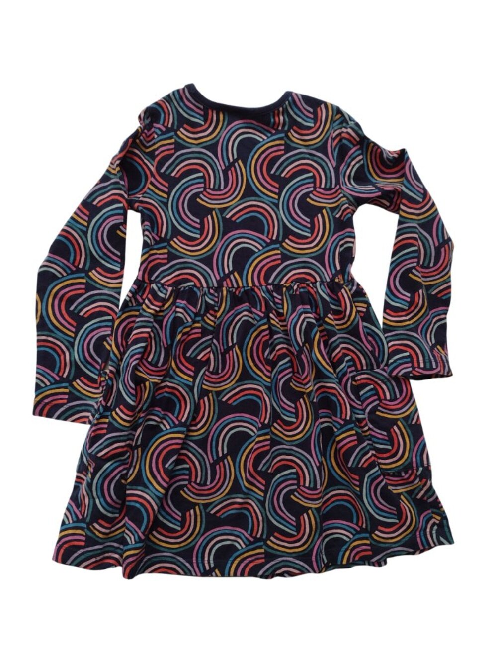 Hanna Andersson Long Sleeve Play Dress 6-7 Tossed Rainbow Print Fun Cotton Knit - Picture 6 of 7